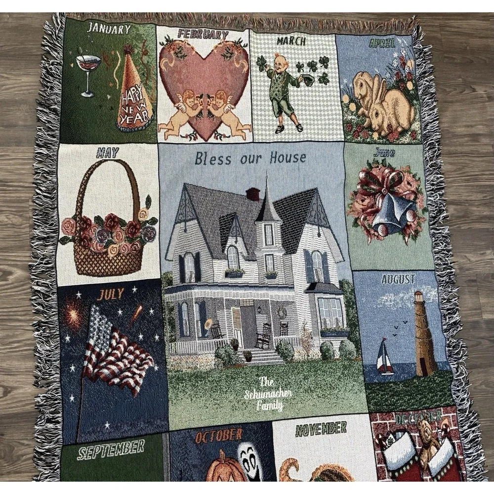 Vintage Americana Country Cottagecore Woven Throw Blanket Farmhouse Heirloom